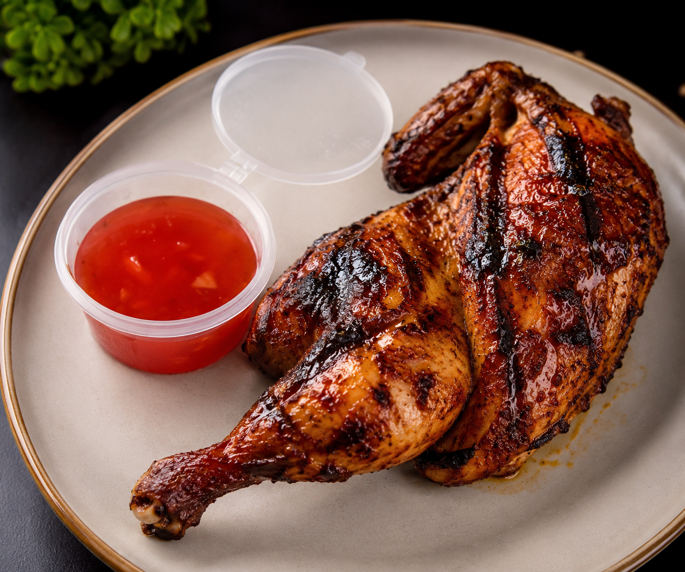 Half grilled chicken